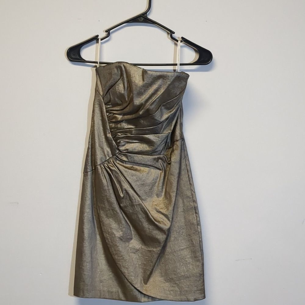 Vintage 80s Jessica McClintock Gold Strapless Party Dress, Size XS